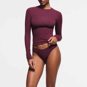 SKIMS Red Long Sleeve Fitted Bodysuit